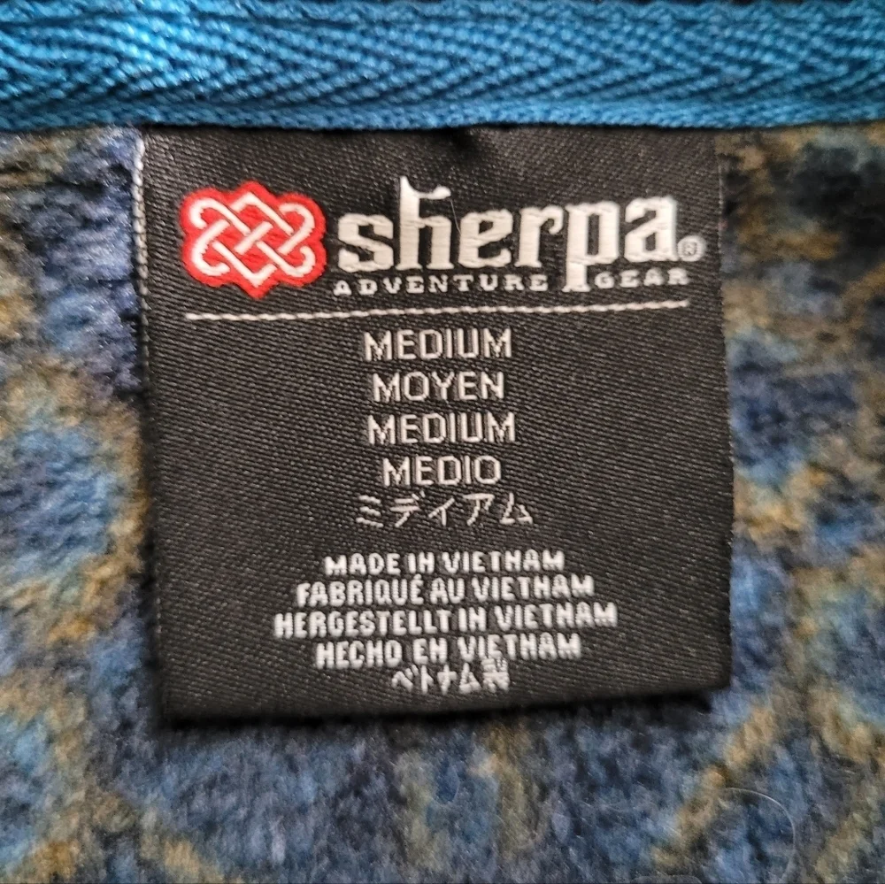 Sherpa jacket hoodie coat mid layer athletic outdoor paisley sustainable blue - Picture 10 of 16